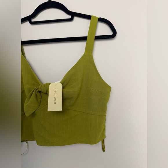 Women Cute Bow Tie Camisole Green Lime Sexy VNeck Tank Tops Rib-Knit Summer Crop - Picture 5 of 8